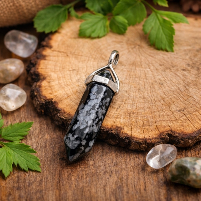 Snowflake Obsidian Point Pendant-Lifestyle