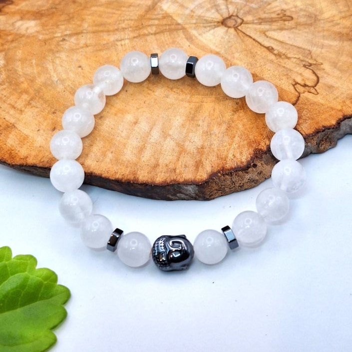 Clear quartz & Hematite Buddha Bead