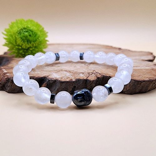 Clear Quartz Hematite buddha Bracelet 8mm