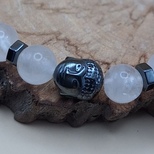 Clear Quartz Hematite buddha Bracelet 8mm1