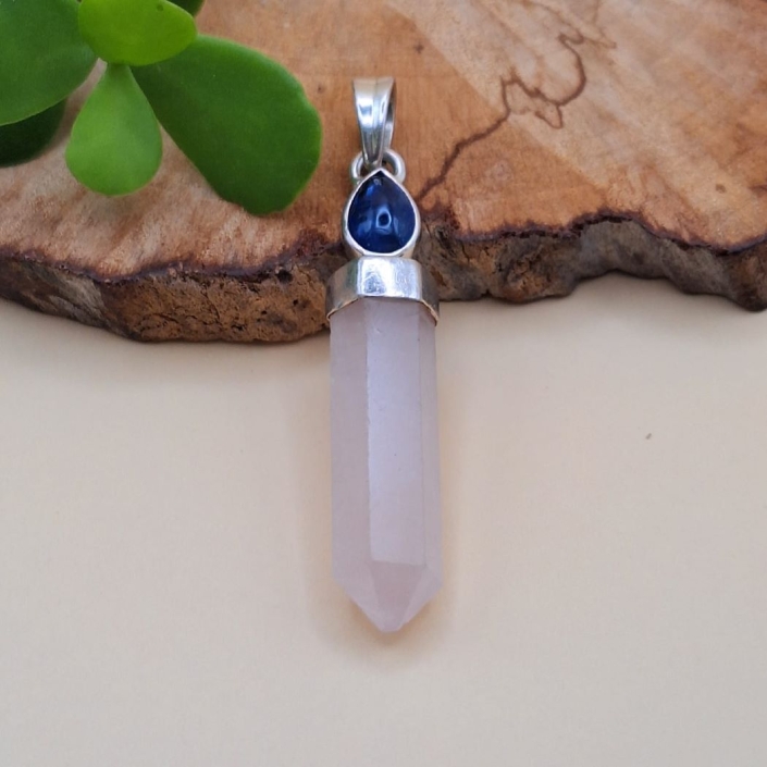 Rose Quartz and Kyanite Sterling Silver pendant